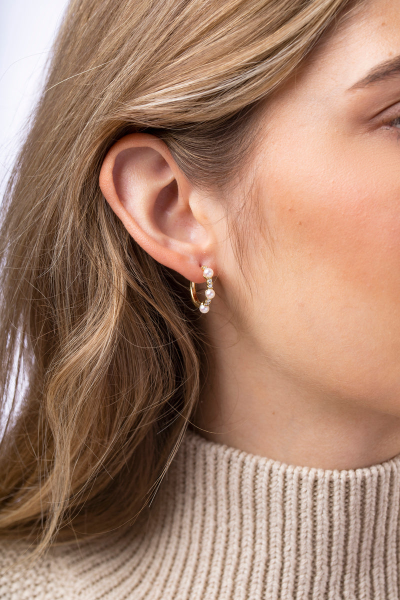 YOKO London Eclipse 18ct Gold, Pearl & Diamond Set Hoop Earrings