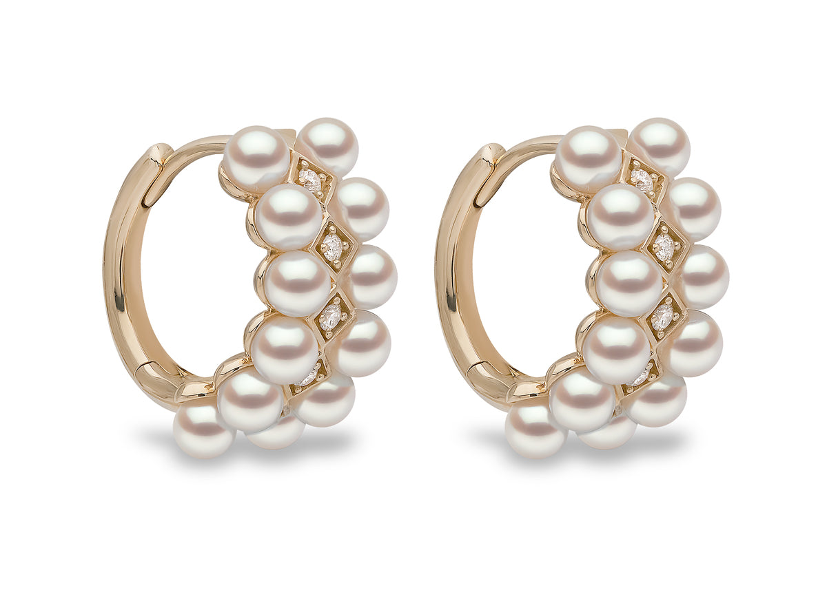YOKO London Eclipse 18ct Gold, Pearl & Diamond Set Hoop Earrings