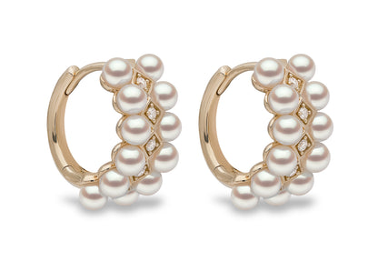 YOKO London Eclipse 18ct Gold, Pearl & Diamond Set Hoop Earrings