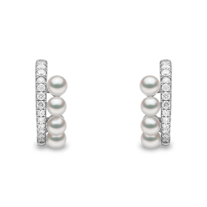 YOKO London Eclipse 18ct White Gold, Pearl & Diamond Set Hoop Earrings