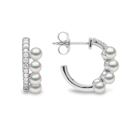 YOKO London Eclipse 18ct White Gold, Pearl & Diamond Set Hoop Earrings