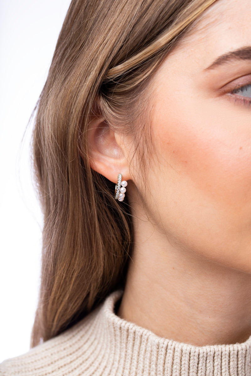 YOKO London Eclipse 18ct White Gold, Pearl & Diamond Set Hoop Earrings
