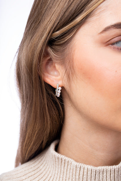 YOKO London Eclipse 18ct White Gold, Pearl & Diamond Set Hoop Earrings