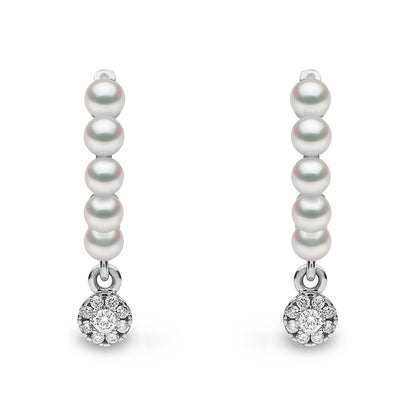 YOKO London Eclipse 18ct White Gold, Pearl & Diamond Set Hoop Earrings