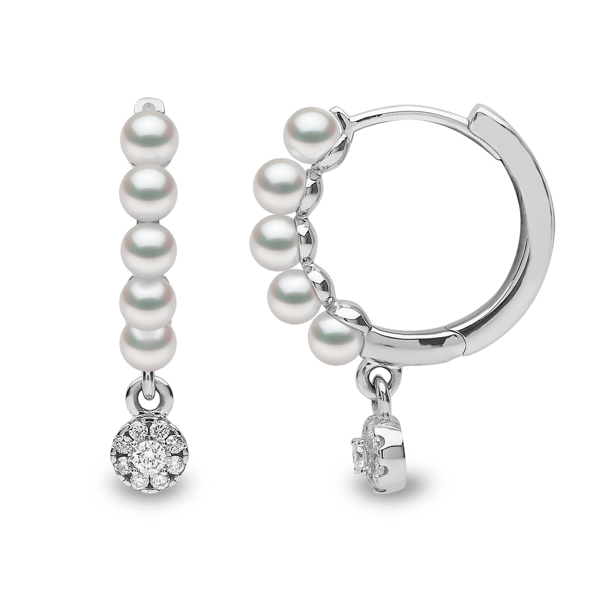 YOKO London Eclipse 18ct White Gold, Pearl & Diamond Set Hoop Earrings