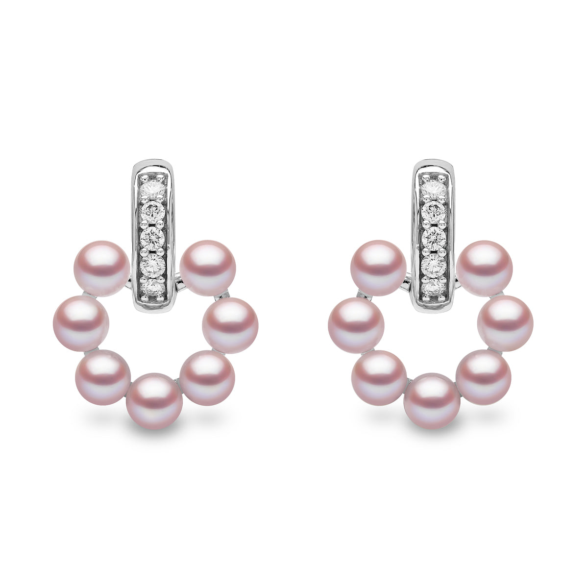 YOKO London Eclipse Blush 18ct White Gold, Pearl & Diamond Set Circle Stud Earrings