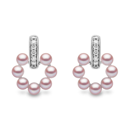 YOKO London Eclipse Blush 18ct White Gold, Pearl & Diamond Set Circle Stud Earrings