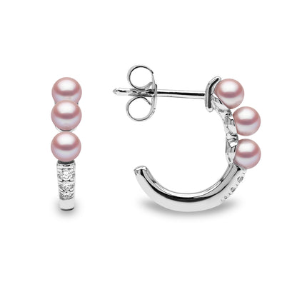 YOKO London Eclipse Blush 18ct White Gold, Pearl & Diamond Set Hoop Earrings