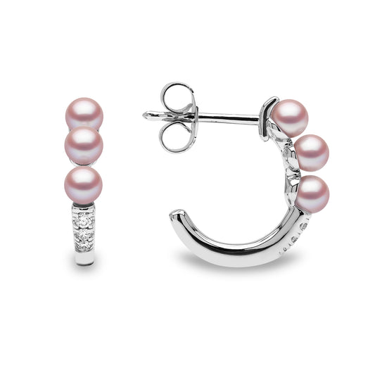 YOKO London Eclipse Blush 18ct White Gold, Pearl & Diamond Set Hoop Earrings