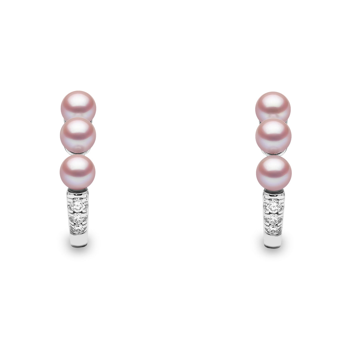 YOKO London Eclipse Blush 18ct White Gold, Pearl & Diamond Set Hoop Earrings