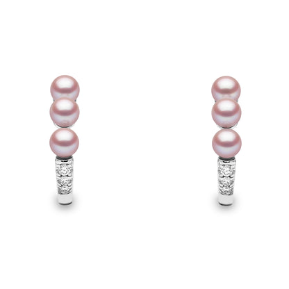 YOKO London Eclipse Blush 18ct White Gold, Pearl & Diamond Set Hoop Earrings