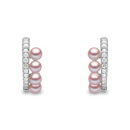 YOKO London Eclipse Blush 18ct White Gold, Pink Pearl & Diamond Set Hoop Earrings