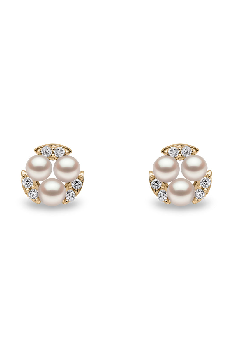 YOKO London Sleek 18ct Gold, Pearl & Diamond Set Stud Earrings
