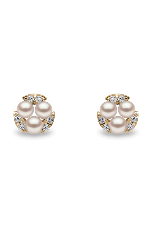 YOKO London Sleek 18ct Gold, Pearl & Diamond Set Stud Earrings