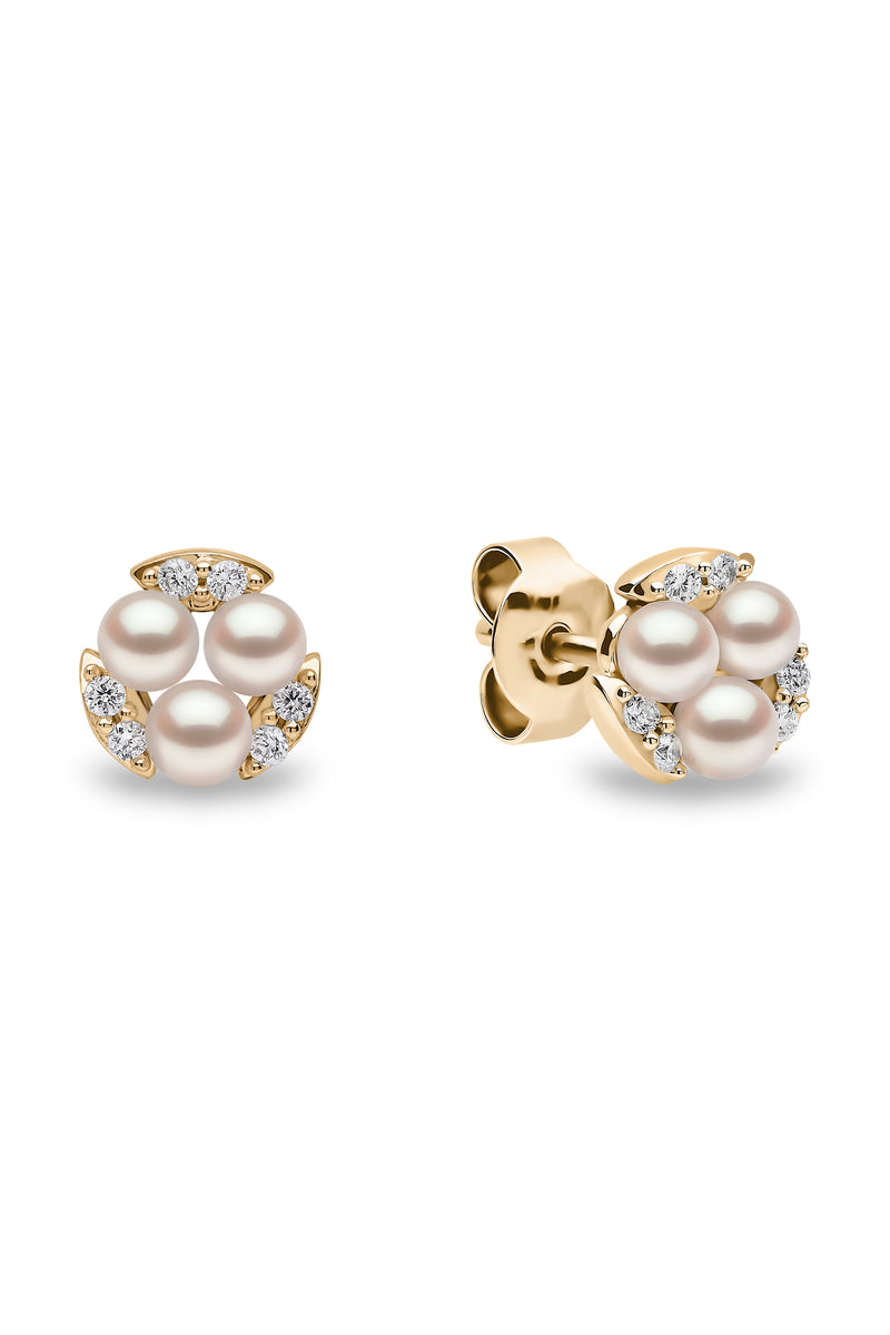YOKO London Sleek 18ct Gold, Pearl & Diamond Set Stud Earrings