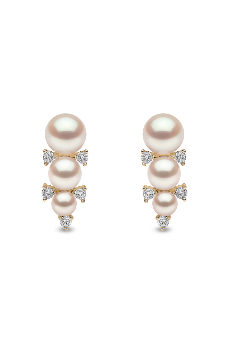YOKO London Sleek 18ct Gold, Pearl & Diamond Set Stud Earrings