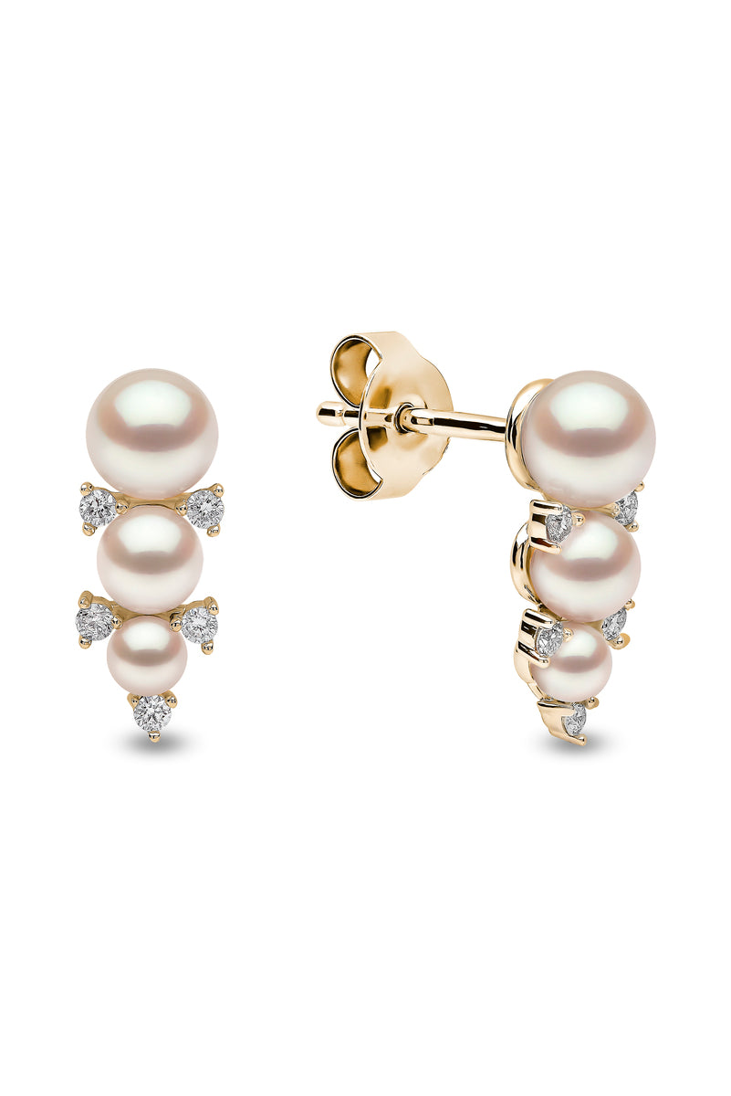 YOKO London Sleek 18ct Gold, Pearl & Diamond Set Stud Earrings