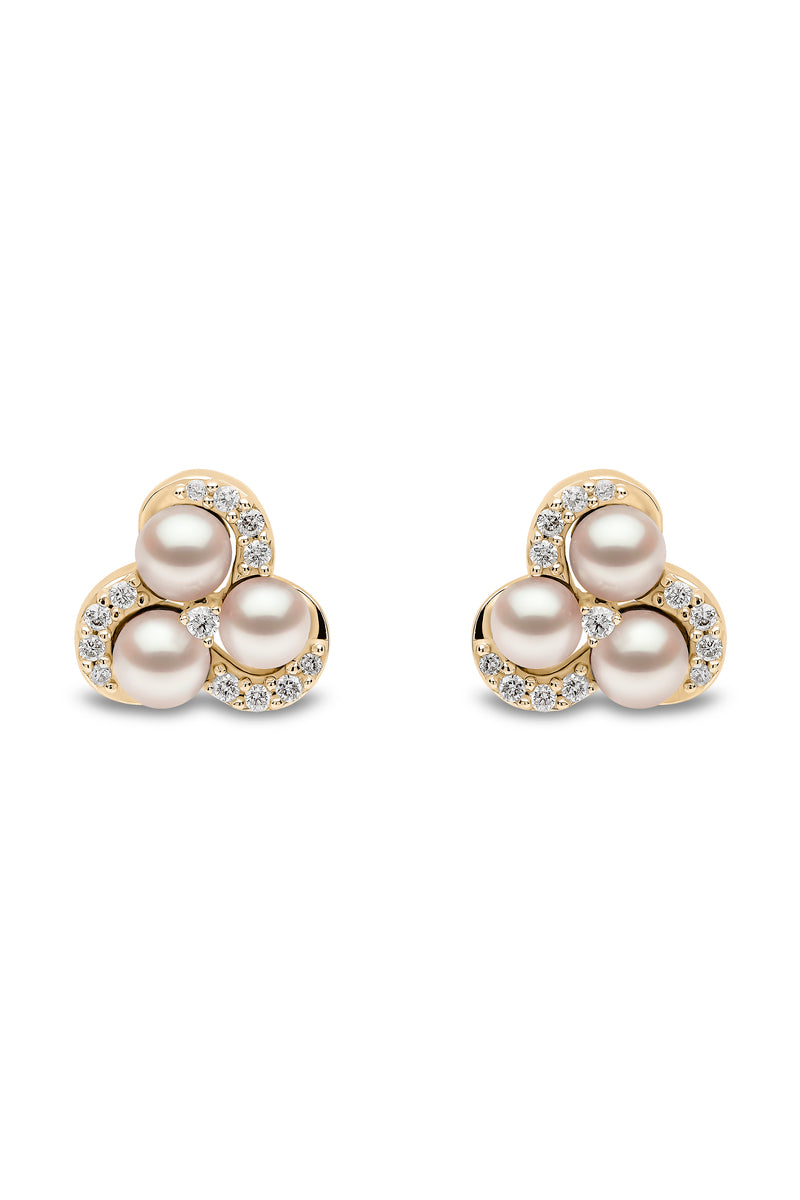 YOKO London Sleek 18ct Gold, Pearl & Diamond Set Stud Earrings