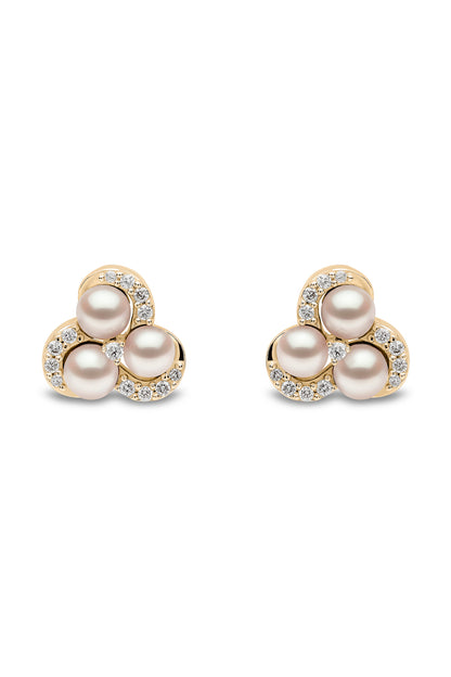 YOKO London Sleek 18ct Gold, Pearl & Diamond Set Stud Earrings