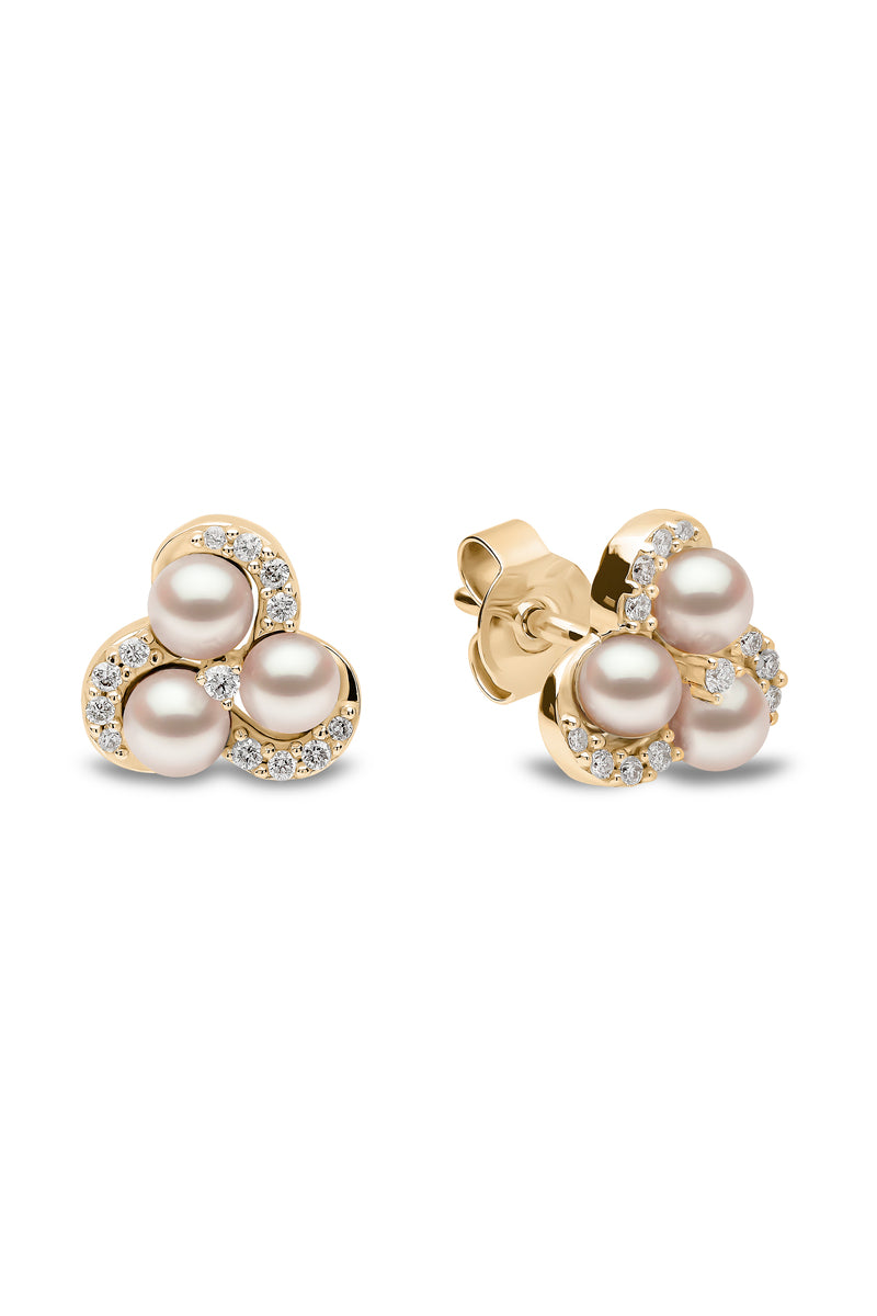 YOKO London Sleek 18ct Gold, Pearl & Diamond Set Stud Earrings