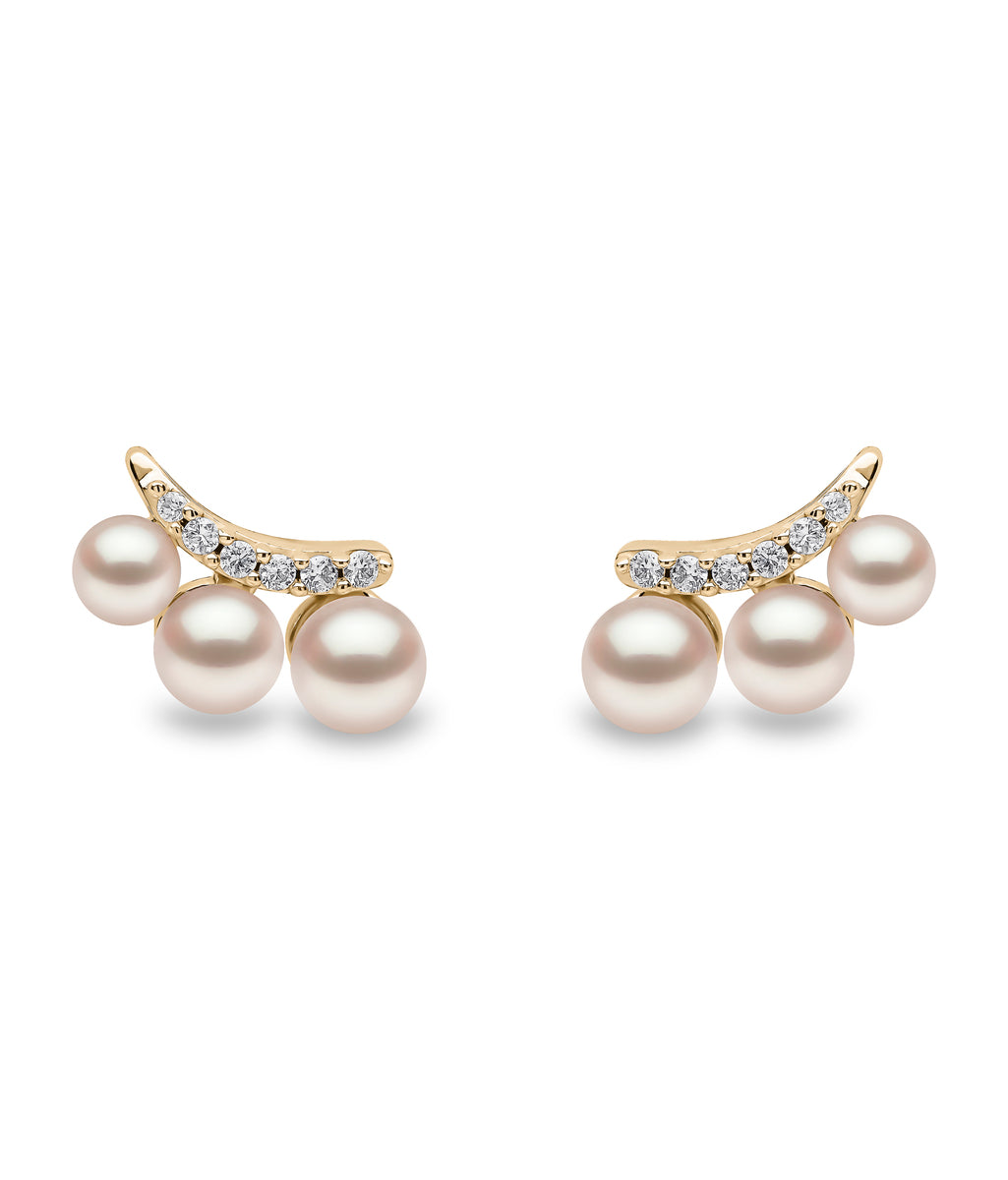 YOKO London Sleek 18ct Gold, Pearl & Diamond Set Stud Earrings