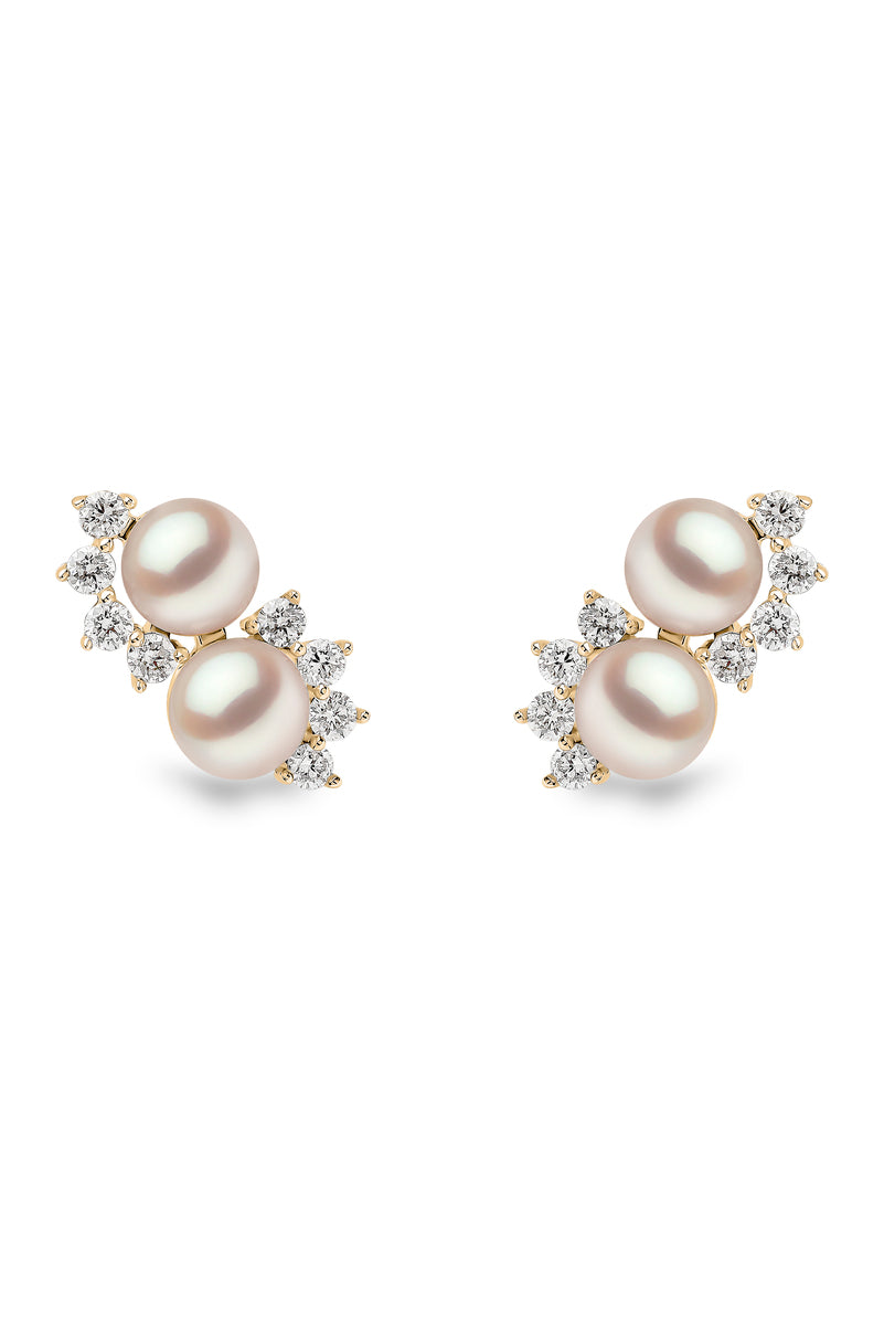 YOKO London Sleek 18ct Gold, Pearl & Diamond Set Stud Earrings