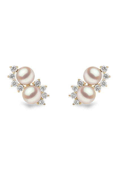 YOKO London Sleek 18ct Gold, Pearl & Diamond Set Stud Earrings