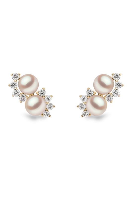 YOKO London Sleek 18ct Gold, Pearl & Diamond Set Stud Earrings