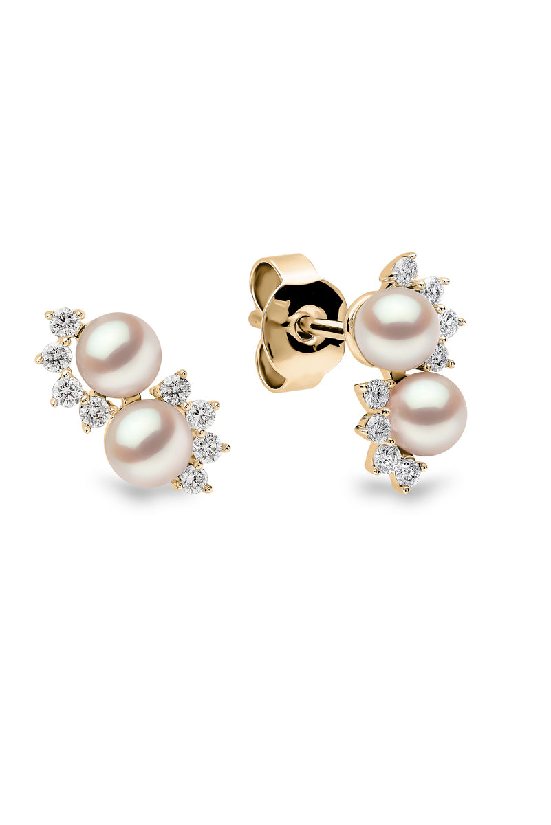 YOKO London Sleek 18ct Gold, Pearl & Diamond Set Stud Earrings