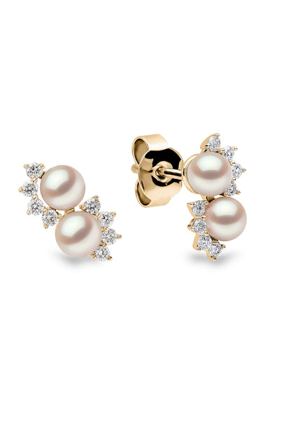 YOKO London Sleek 18ct Gold, Pearl & Diamond Set Stud Earrings