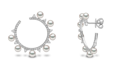 YOKO London Sleek 18ct White Gold, Pearl & Diamond Set Circle Hoop Earrings