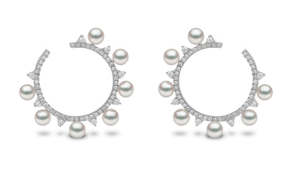 YOKO London Sleek 18ct White Gold, Pearl & Diamond Set Circle Hoop Earrings