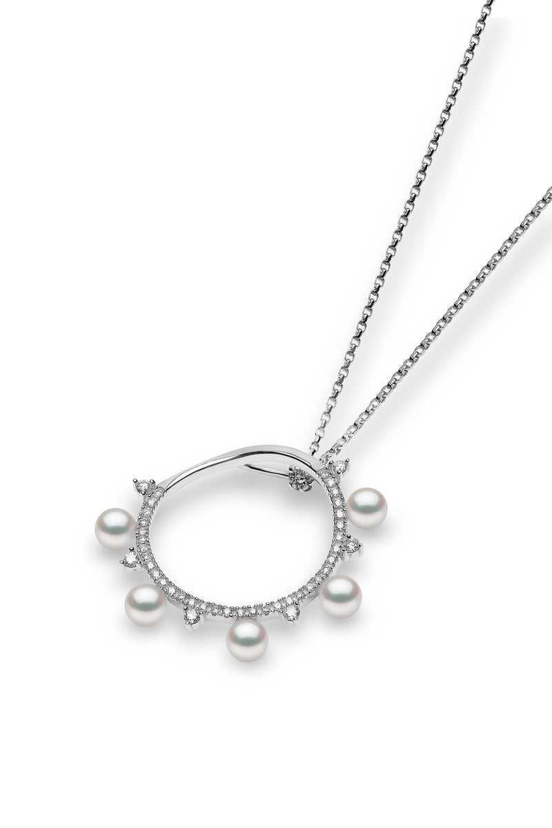 YOKO London Sleek 18ct White Gold, Pearl & Diamond Set Circle Pendant Necklace