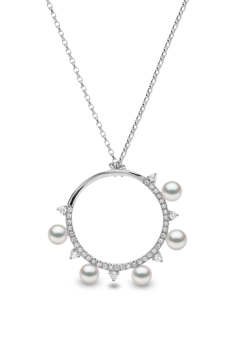 YOKO London Sleek 18ct White Gold, Pearl & Diamond Set Circle Pendant Necklace