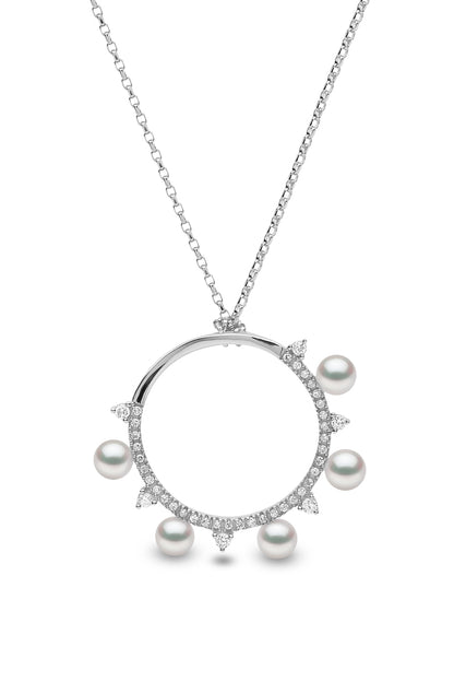 YOKO London Sleek 18ct White Gold, Pearl & Diamond Set Circle Pendant Necklace
