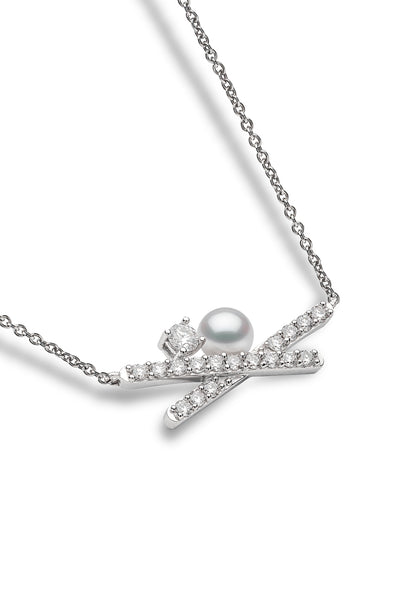 YOKO London Sleek 18ct White Gold, Pearl & Diamond Set Necklace