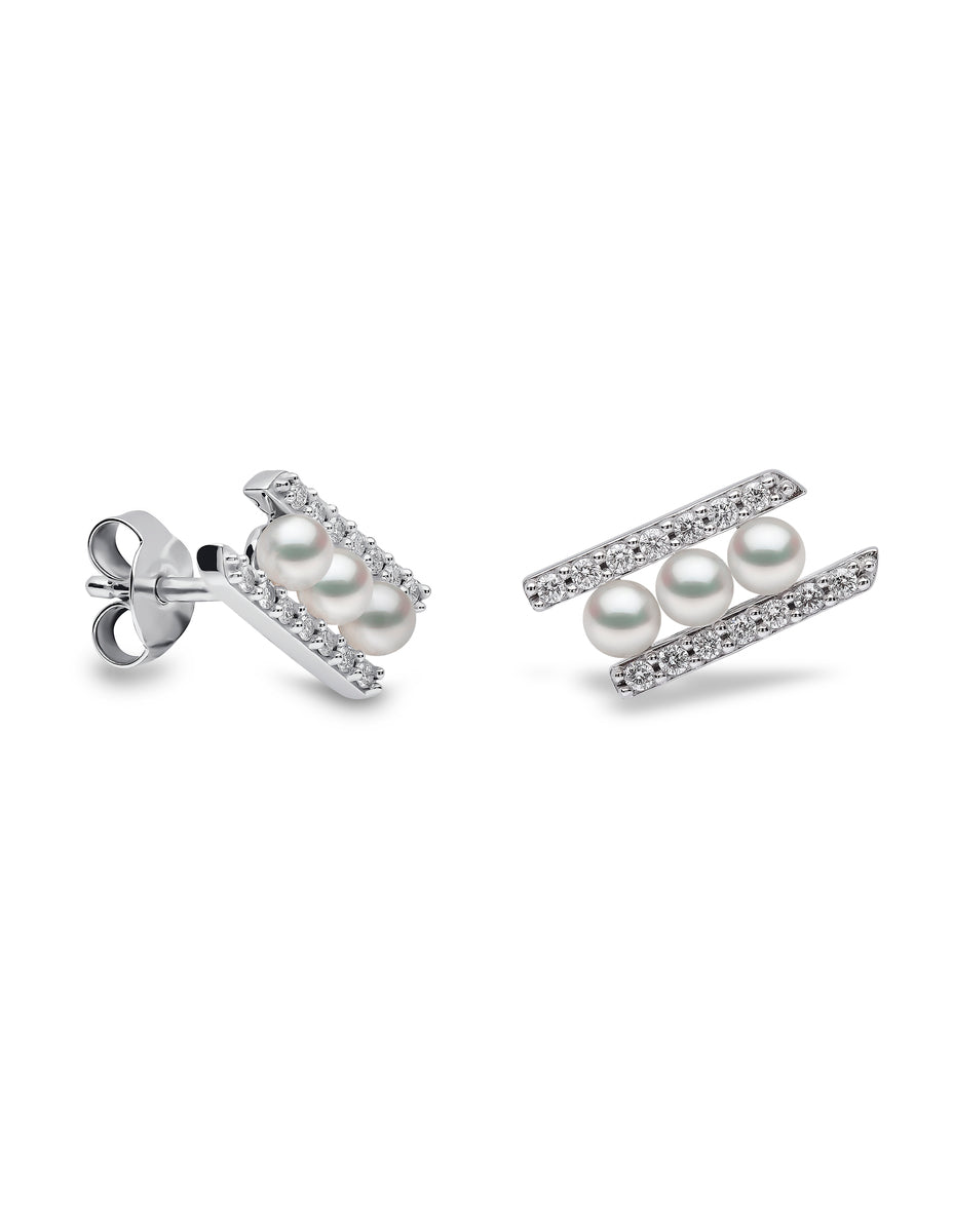 YOKO London Sleek 18ct White Gold, Pearl & Diamond Set Stud Earrings