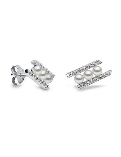 YOKO London Sleek 18ct White Gold, Pearl & Diamond Set Stud Earrings