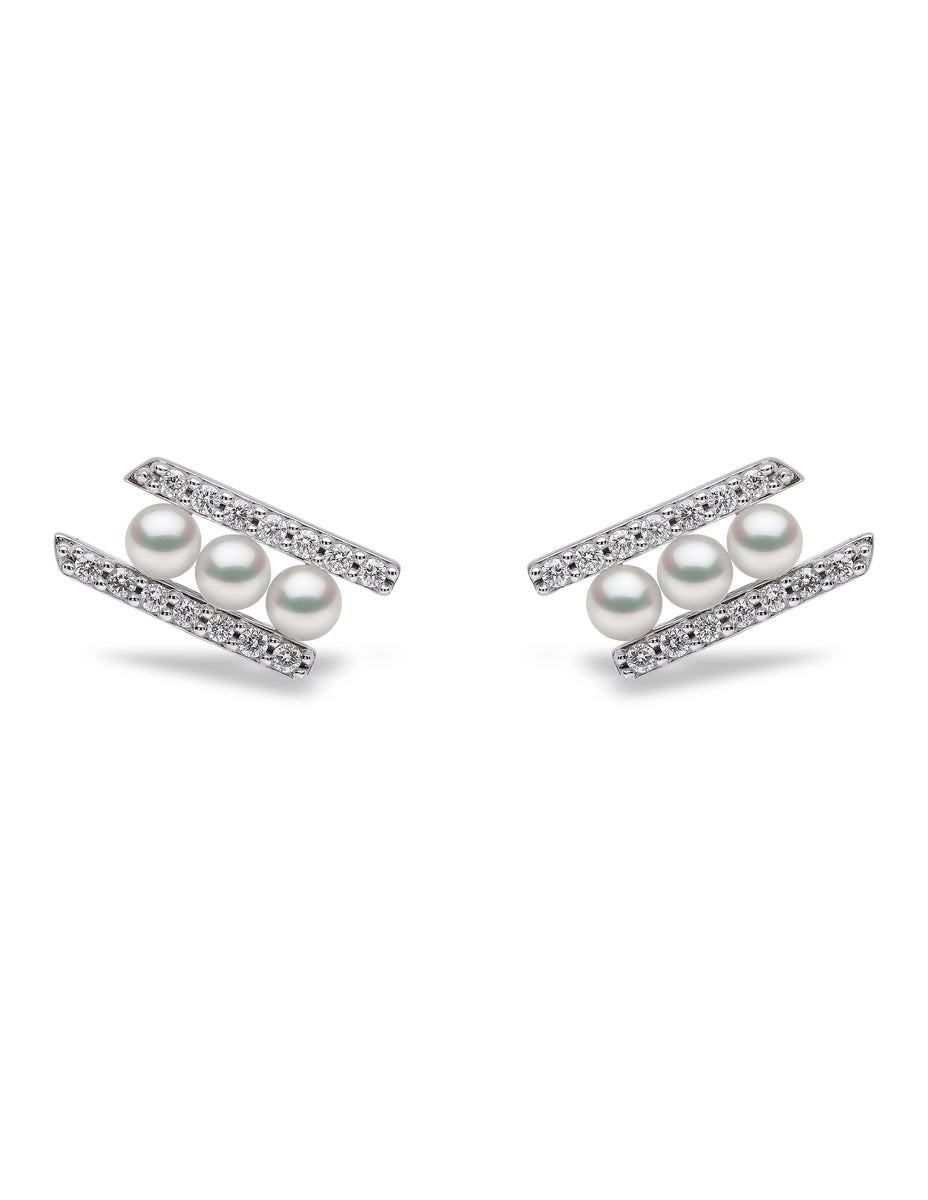 YOKO London Sleek 18ct White Gold, Pearl & Diamond Set Stud Earrings