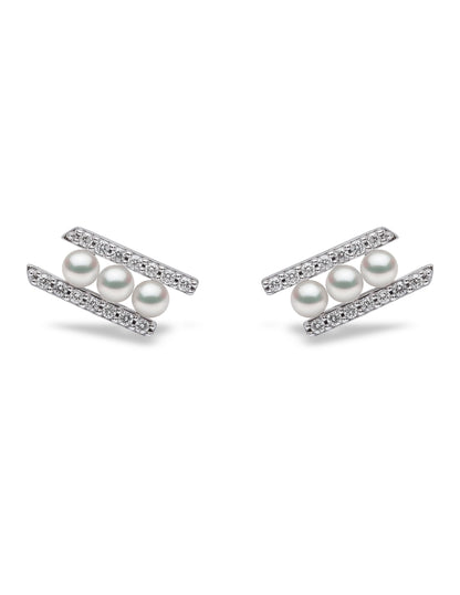 YOKO London Sleek 18ct White Gold, Pearl & Diamond Set Stud Earrings