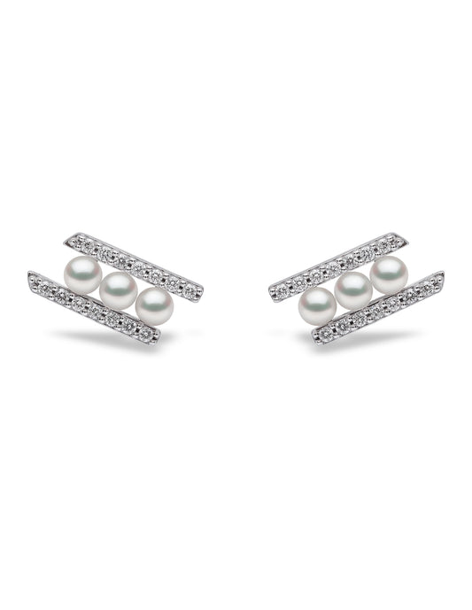 YOKO London Sleek 18ct White Gold, Pearl & Diamond Set Stud Earrings