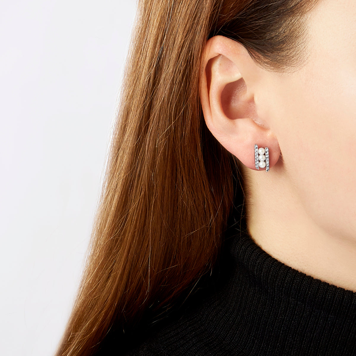 YOKO London Sleek 18ct White Gold, Pearl & Diamond Set Stud Earrings
