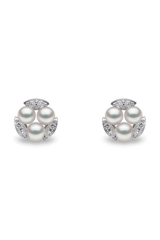 YOKO London Sleek 18ct White Gold, Pearl & Diamond Set Stud Earrings