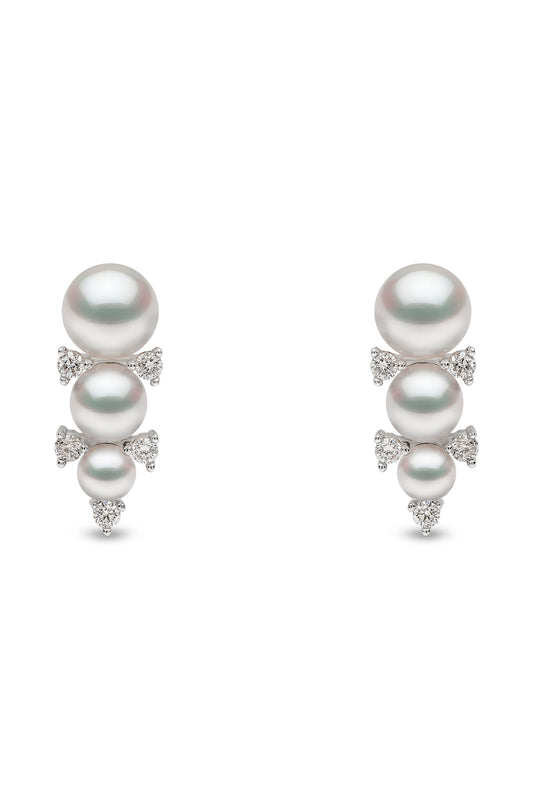 YOKO London Sleek 18ct White Gold, Pearl & Diamond Set Stud Earrings