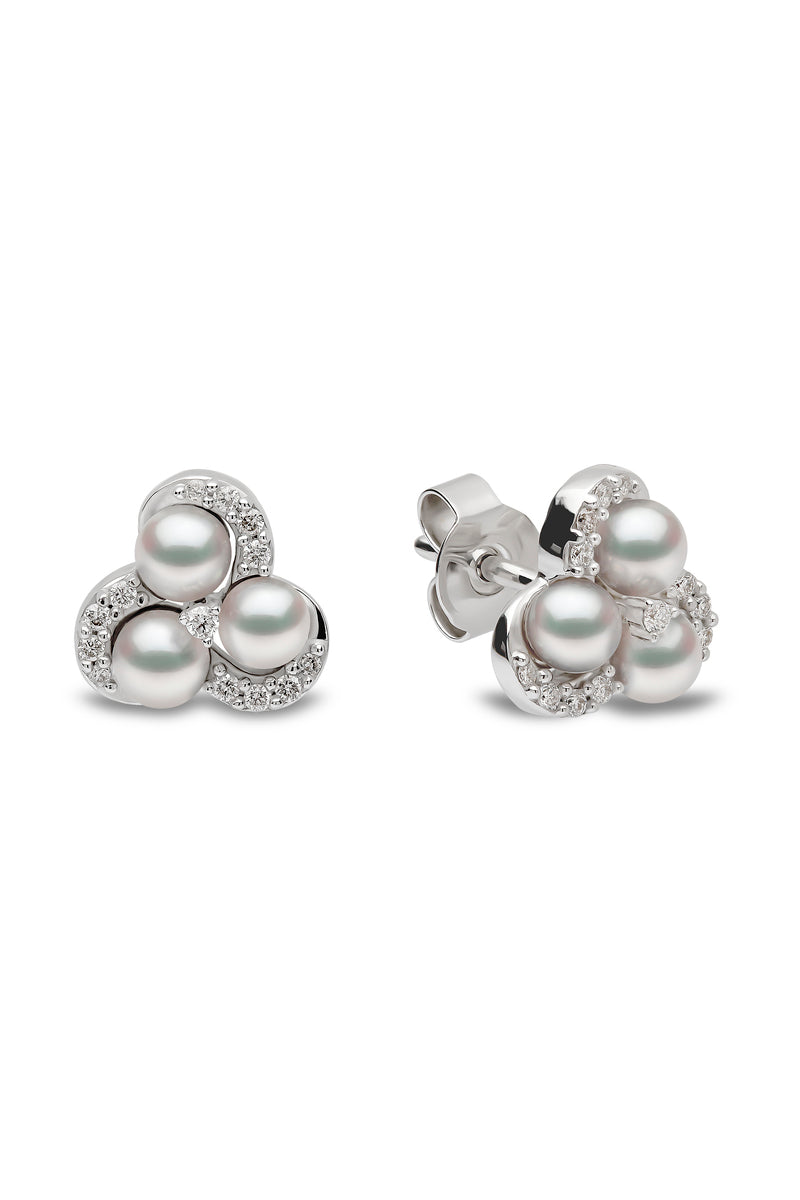 YOKO London Sleek 18ct White Gold, Pearl & Diamond Set Stud Earrings