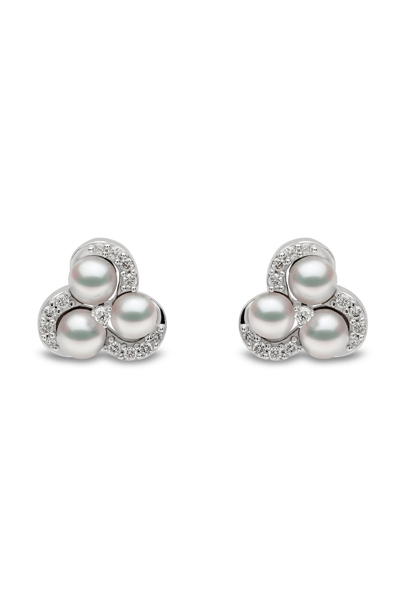 YOKO London Sleek 18ct White Gold, Pearl & Diamond Set Stud Earrings