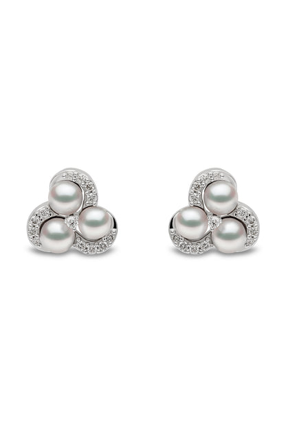 YOKO London Sleek 18ct White Gold, Pearl & Diamond Set Stud Earrings