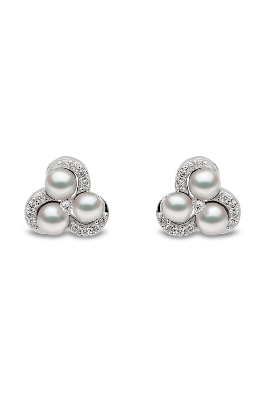 YOKO London Sleek 18ct White Gold, Pearl & Diamond Set Stud Earrings