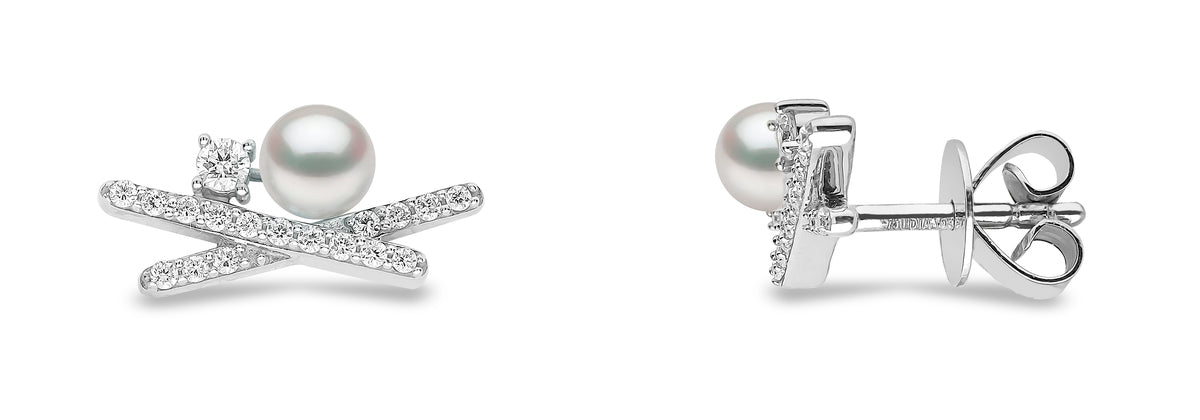 YOKO London Sleek 18ct White Gold, Pearl & Diamond Set Stud Earrings