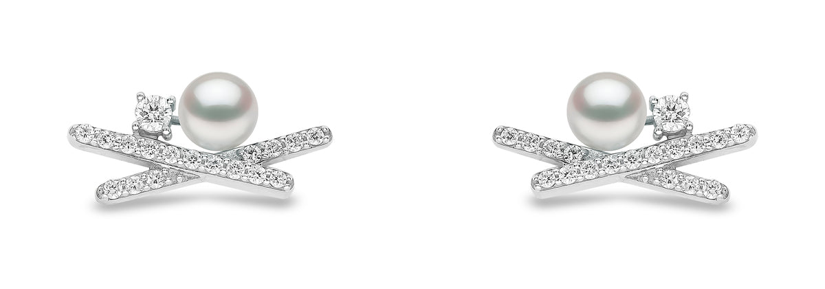 YOKO London Sleek 18ct White Gold, Pearl & Diamond Set Stud Earrings